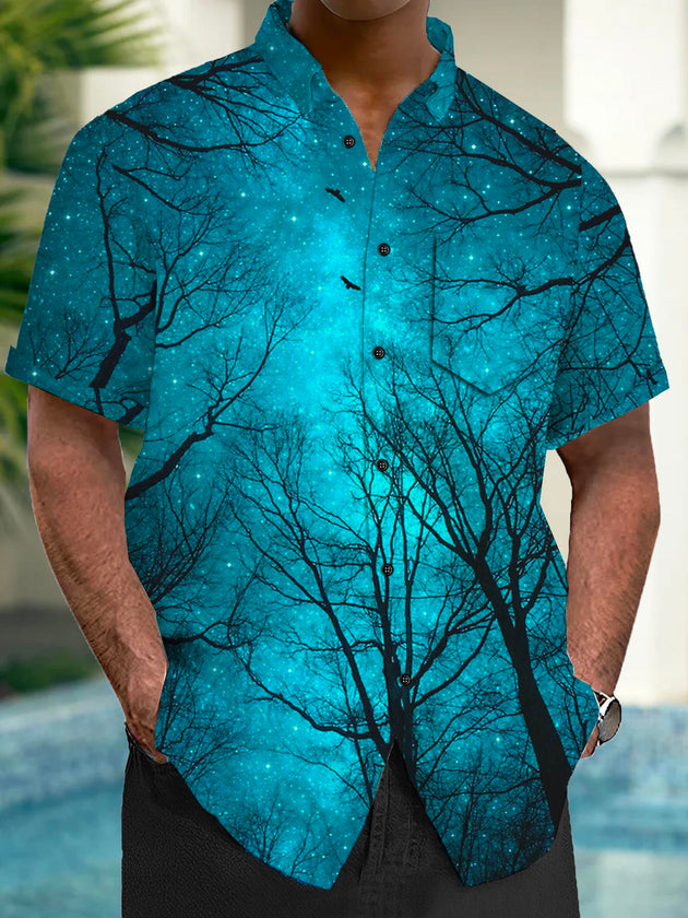 Men casual short sleeve Hawaiian retro print shirt front view tropical beach vacation