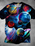 Universe Planet Print Round Neck Short Sleeve Men's T-shirt