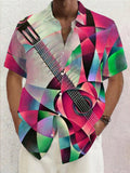 Abstract Guitar Print Short Sleeve Men's Shirts With Pocket