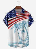 Hawaiian Coconut Tree American Flag Independence Day Men's Shirts With Pocket