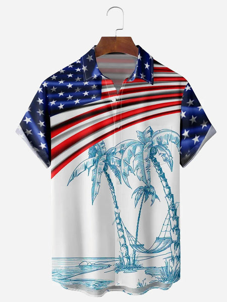 Hawaiian Coconut Tree American Flag Independence Day Men's Shirts With ...