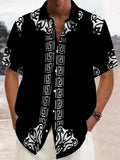 Vintage Geometric Floral Print Short Sleeve Men's Shirts With Pocket