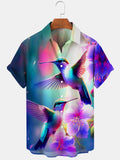 Bird Floral Print Short Sleeve Men's Shirts With Pocket