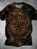 Compass Print Round Neck Short Sleeve Men's T-Shirt