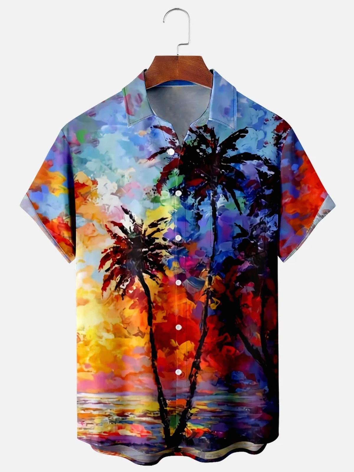 Hawaiian Beach Coconut Tree Men's Shirts With Pocket