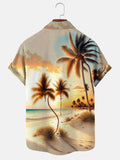 Hawaiian Sunset Coconut Palm Men's Shirts With Pocket