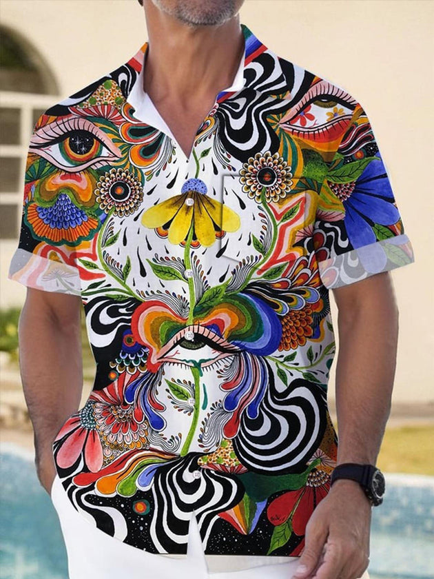 Men's abstract art eyes print short sleeve shirt front view