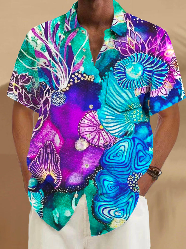 Art Hawaiian Casual Retro Short Sleeve Men's Shirts With Pocket