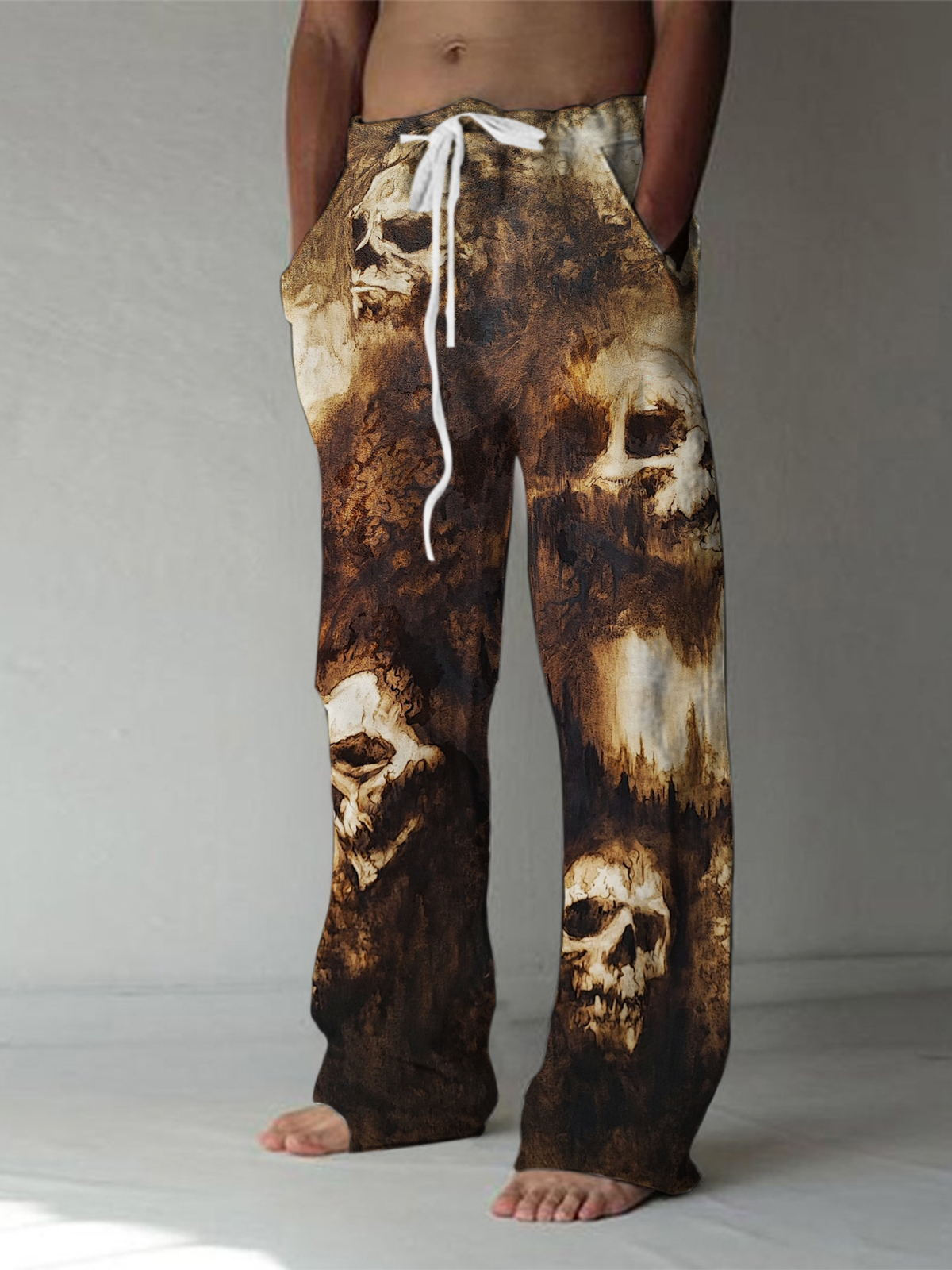 Skull Print Men's Casual Elastic Waist Pants