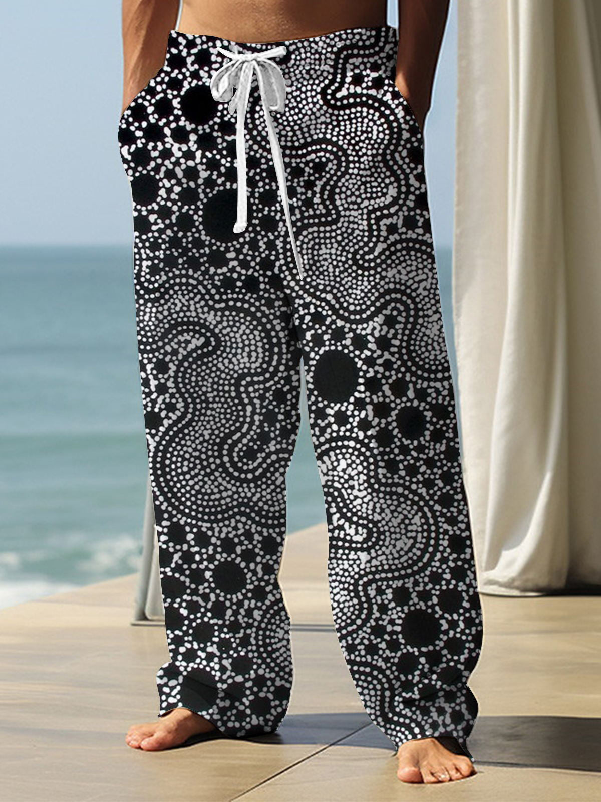 Abstract Geometric Print Men's Casual Elastic Waist Pants