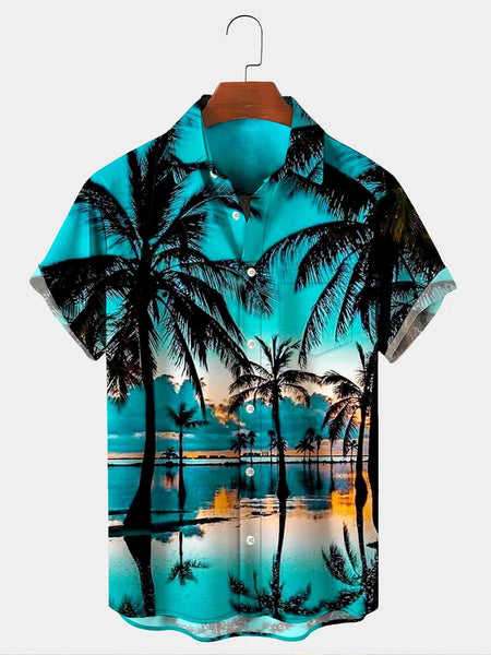 Hawaiian Coconut Tree Beach Men's Shirts With Pocket – adaychic