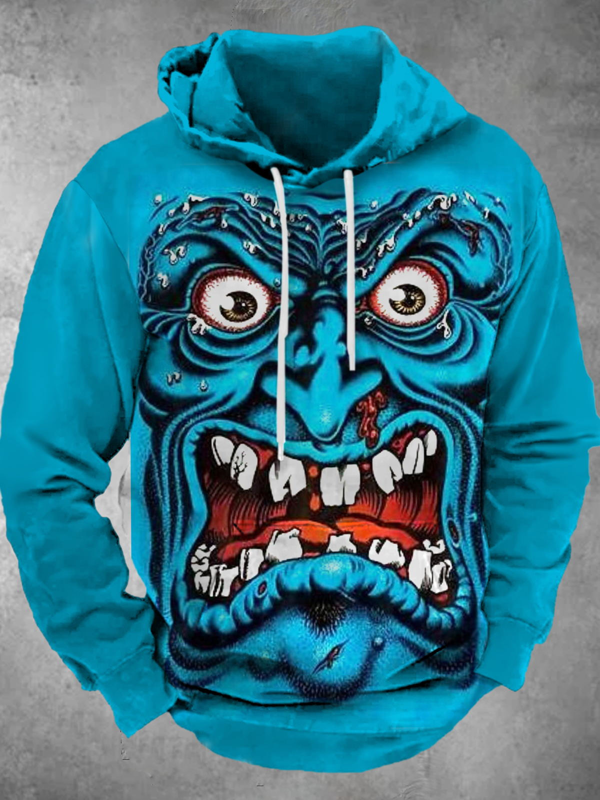 Monster Print Long Sleeve Hooded Pocket Men's Top