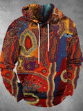 Abstract Print Long Sleeve Hooded Pocket Men's Top