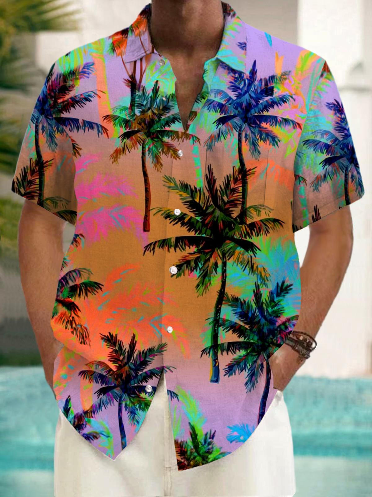 Hawaiian Coconut Tree Short Sleeve Men's Shirts With Pocket