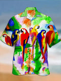 Parrot Print Men's Cuban Collar Short Sleeve Shirt With Pocket