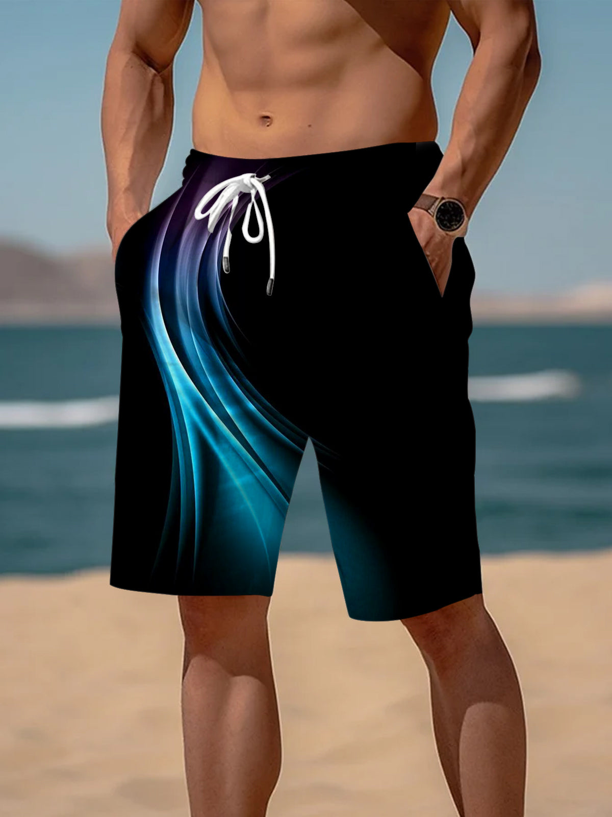 Hawaiian Abstract Art Print Men's Shorts With Pocket