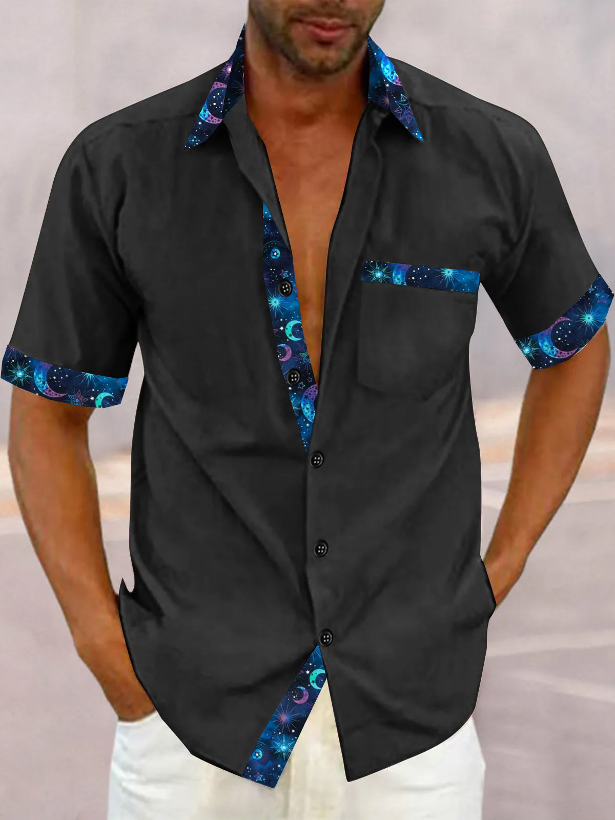 Art Hawaiian Casual Retro Short Sleeve Men's Shirts With Pocket