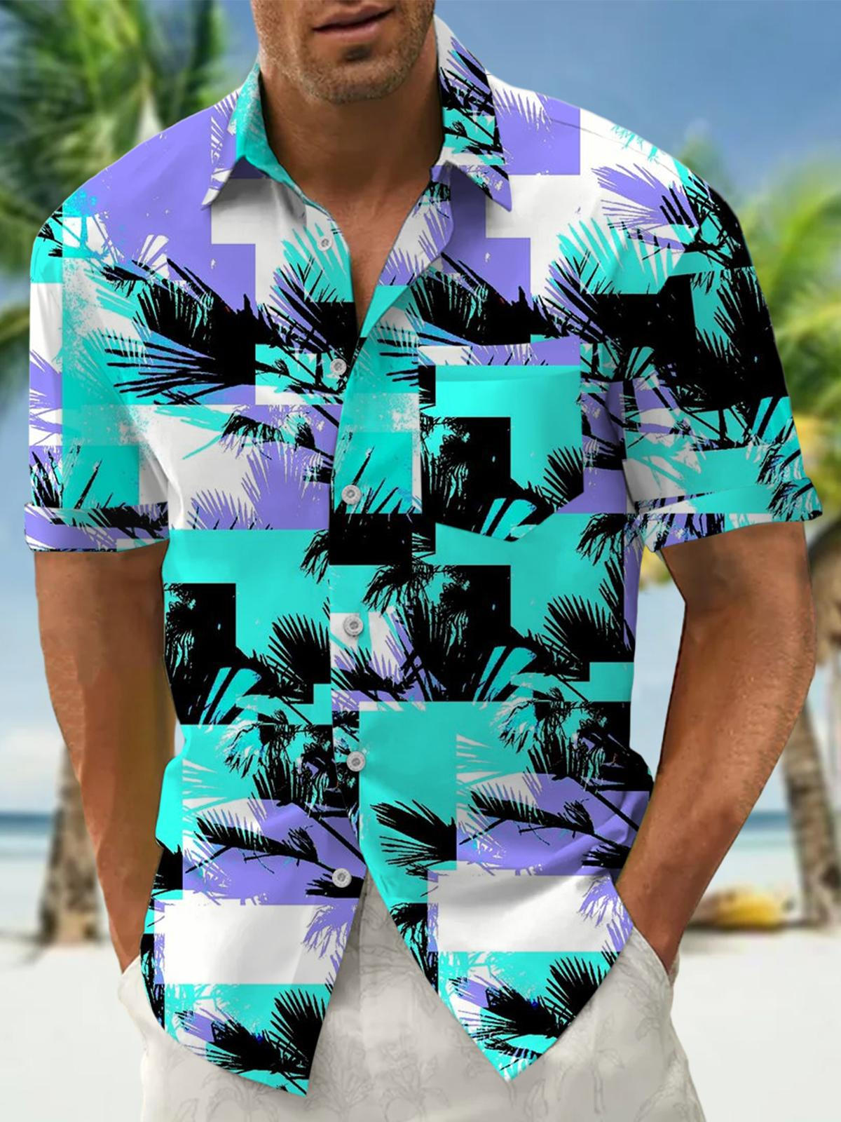 Geometry Coconut Tree Short Sleeve Men's Shirts With Pocket