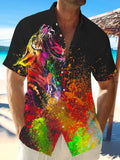 Tiger Gradient Hippie Hawaiian Short Sleeve Men's Shirts With Pocket