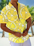 Lemon Print Short Sleeve Men's Shirts With Pocket