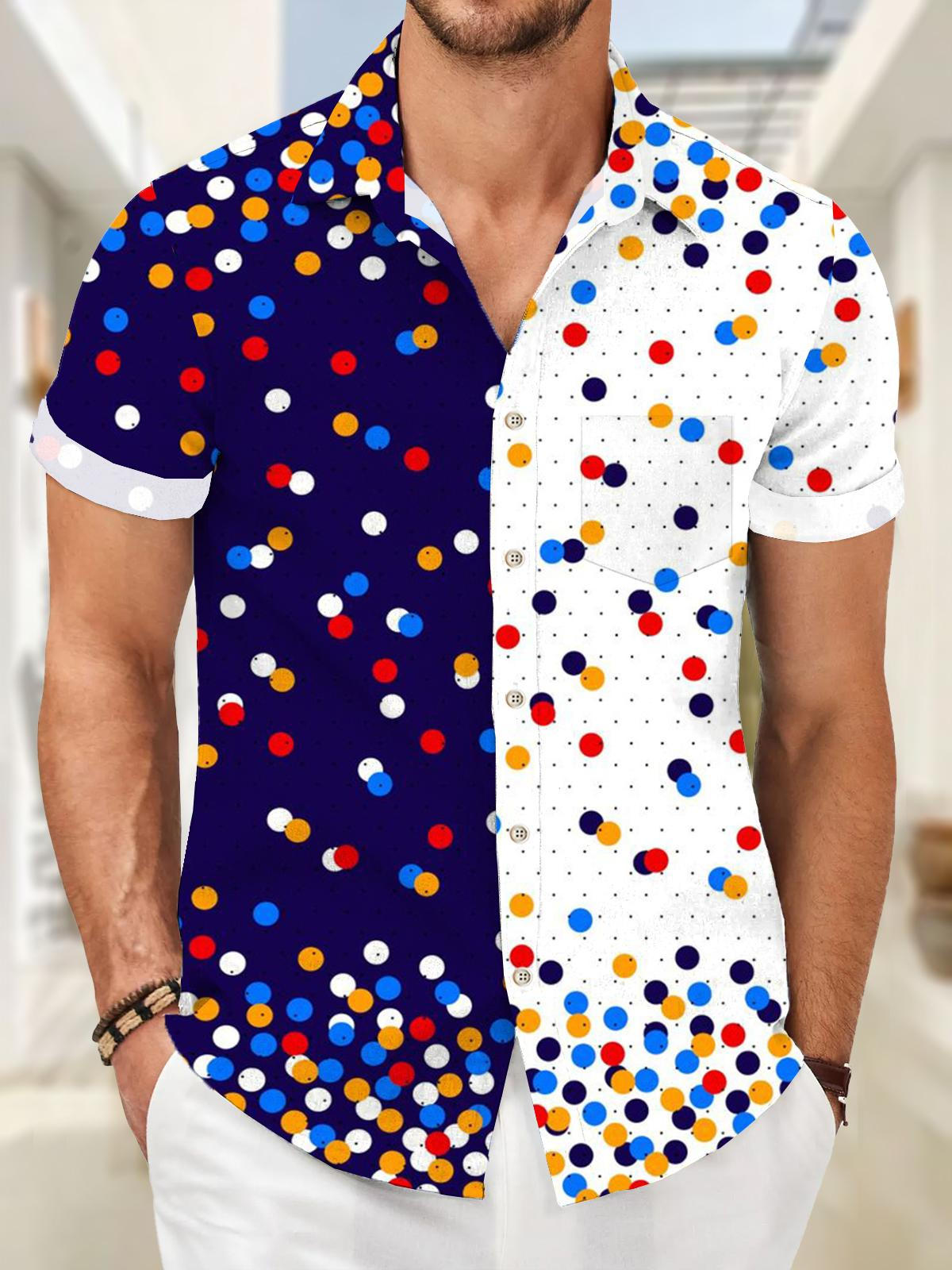 Polka Dot Geometric Contrast Print Short Sleeve Men's Shirts With Pocket