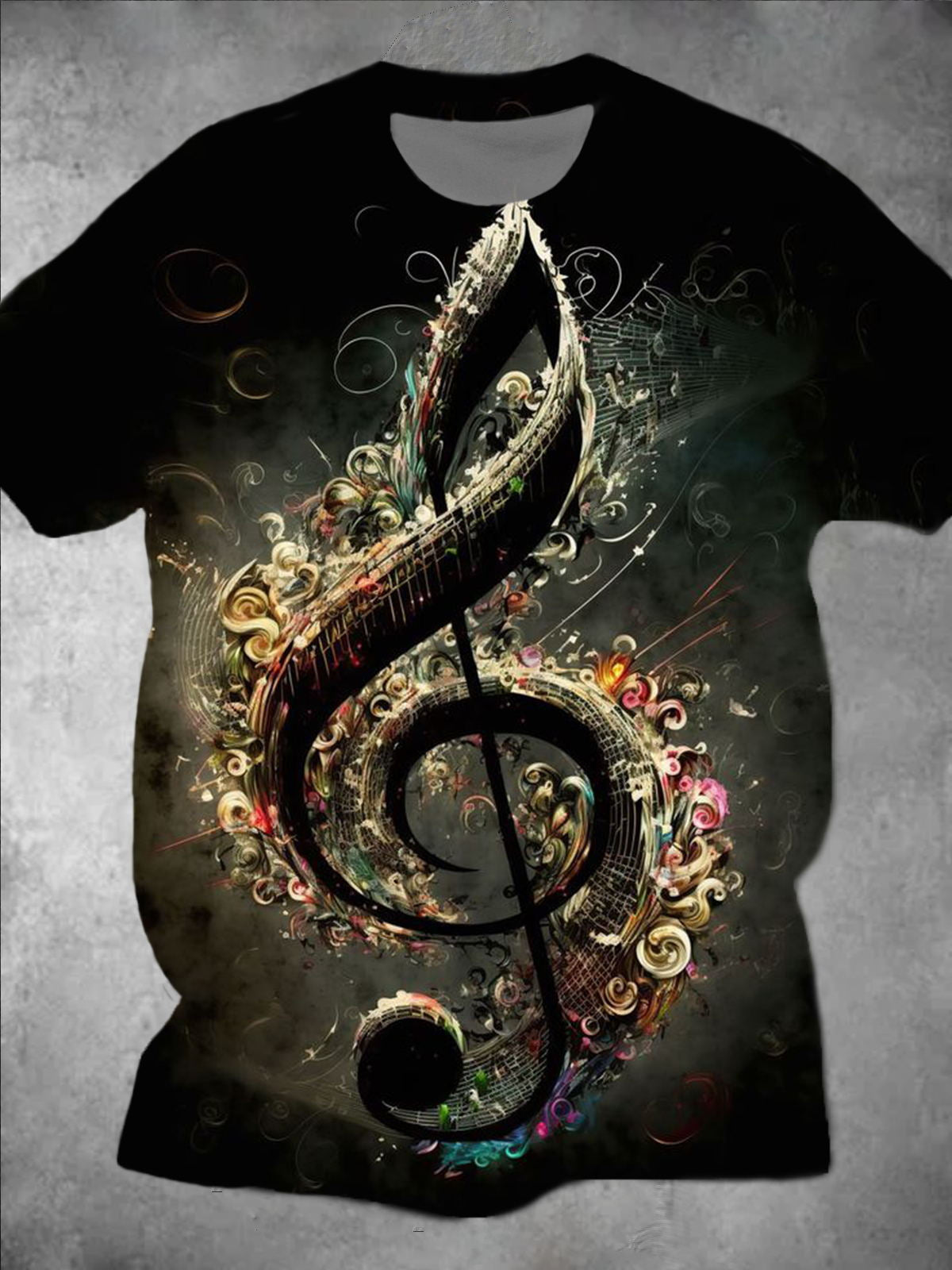 Musical Note Print Round Neck Short Sleeve Men's T-shirt