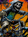 Skull Bicycle Print Round Neck Short Sleeve Men's T-shirt