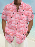 Hawaiian Flamingo Print Short Sleeve Men's Shirts With Pocket