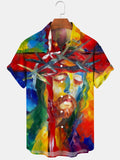 Jesus Print Short Sleeve Men's Shirts With Pocket