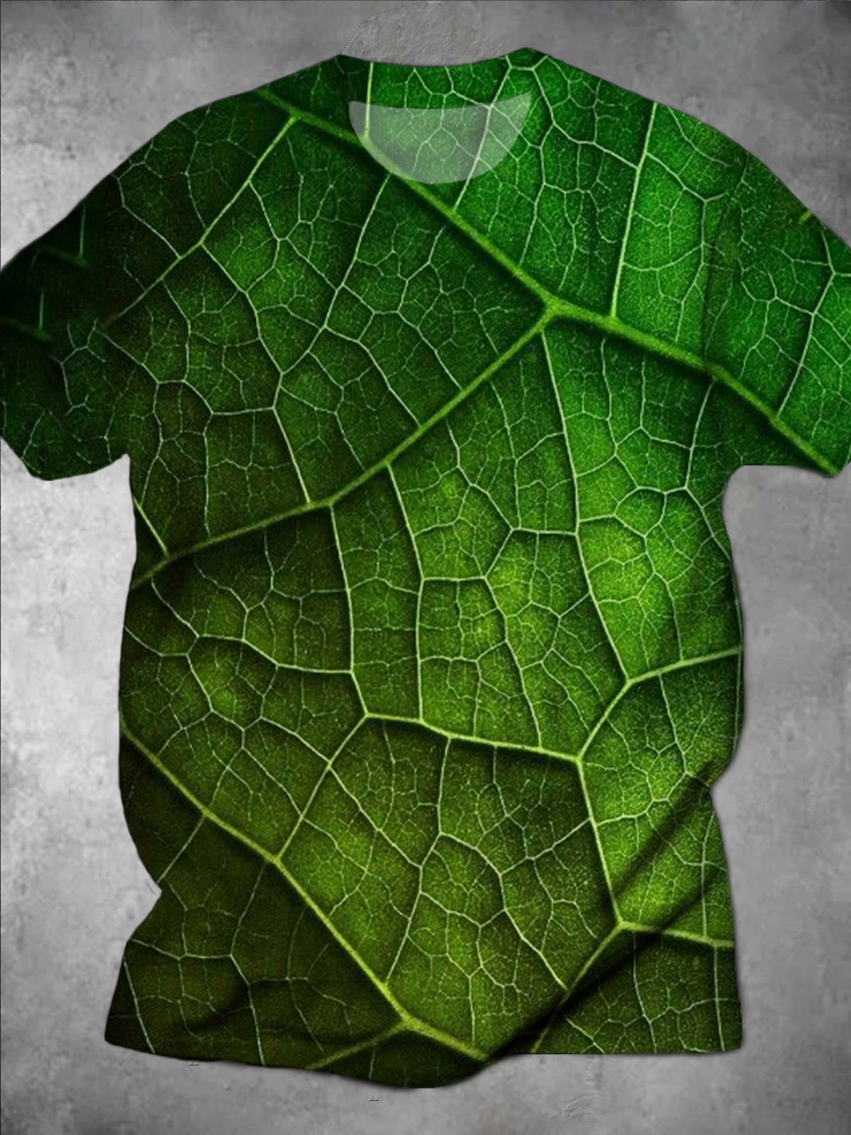 Leaf Print Round Neck Short Sleeve Men's T-shirt