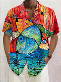 Abstract Fish Print Short Sleeve Men's Shirts With Pocket