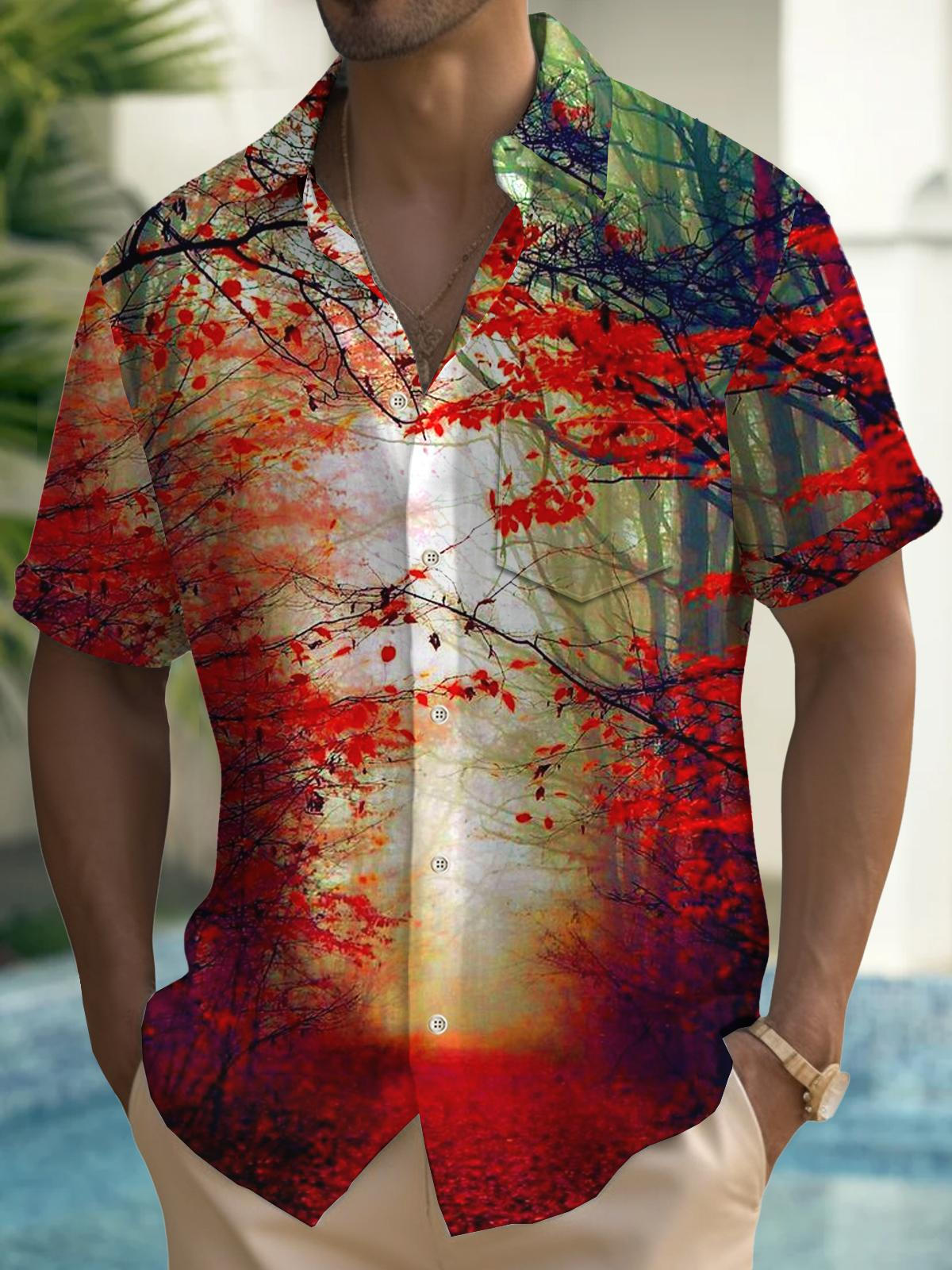 Art Hawaiian Casual Retro Short Sleeve Men's Shirts With Pocket