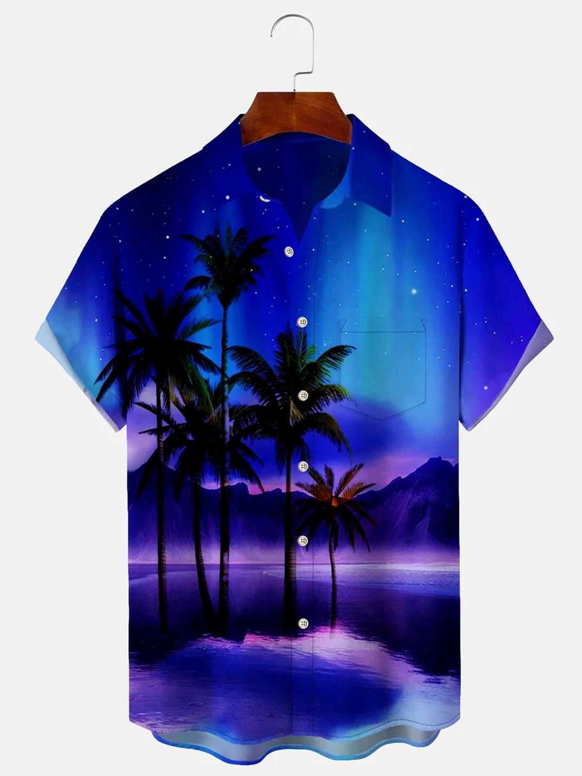 Coconut Tree Beach Hawaiian Men's Shirts With Pocket