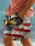 Flag Eagle Art Hawaiian Casual Retro Men's Shorts With Pocket