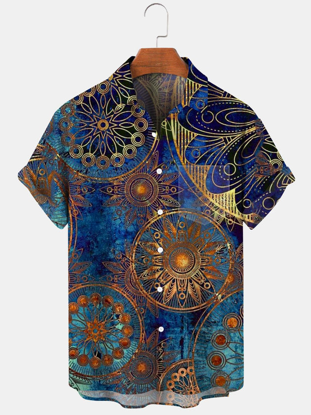 Men's regular fit gear wheel pattern shirt with pocket front view