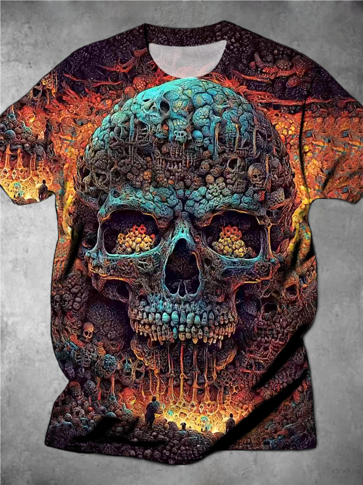 Skull Round Neck Short Sleeve Men's T-shirt