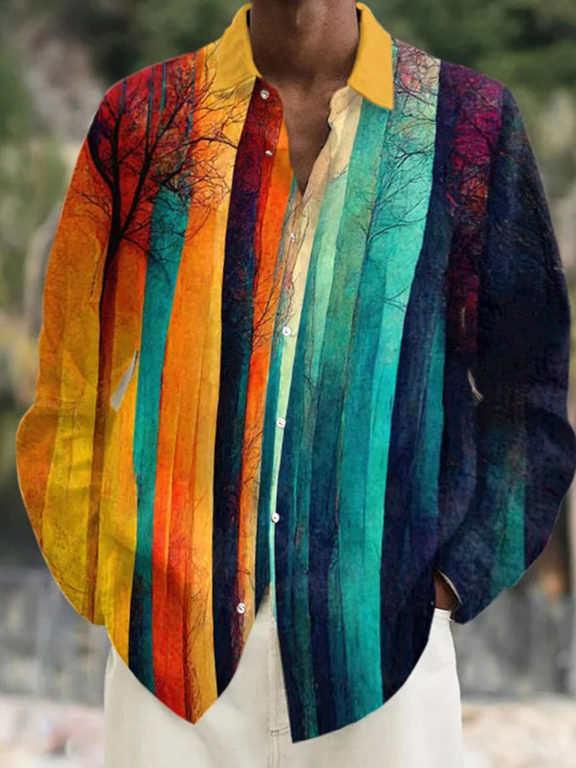 men's retro print shirt front view