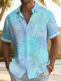 Hawaiian Gradient Leaf Print Short Sleeve Men's Shirts With Pocket