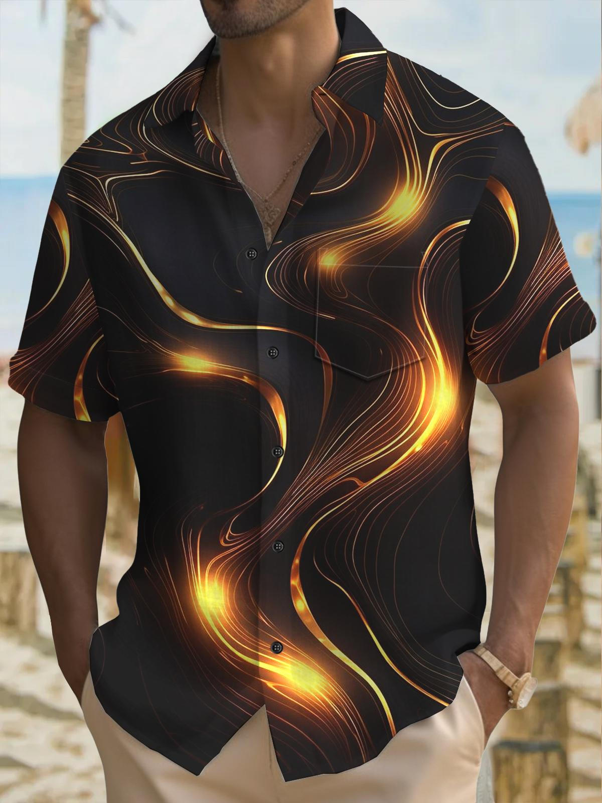 Art Hawaiian Casual Retro Short Sleeve Men's Shirts With Pocket