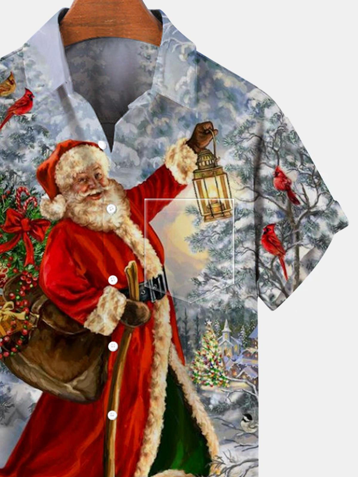 Santa Claus Short Sleeve Men's Shirts With Pocket