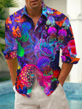 Art Hawaiian Casual Retro Long Sleeve Men's Shirts With Pocket