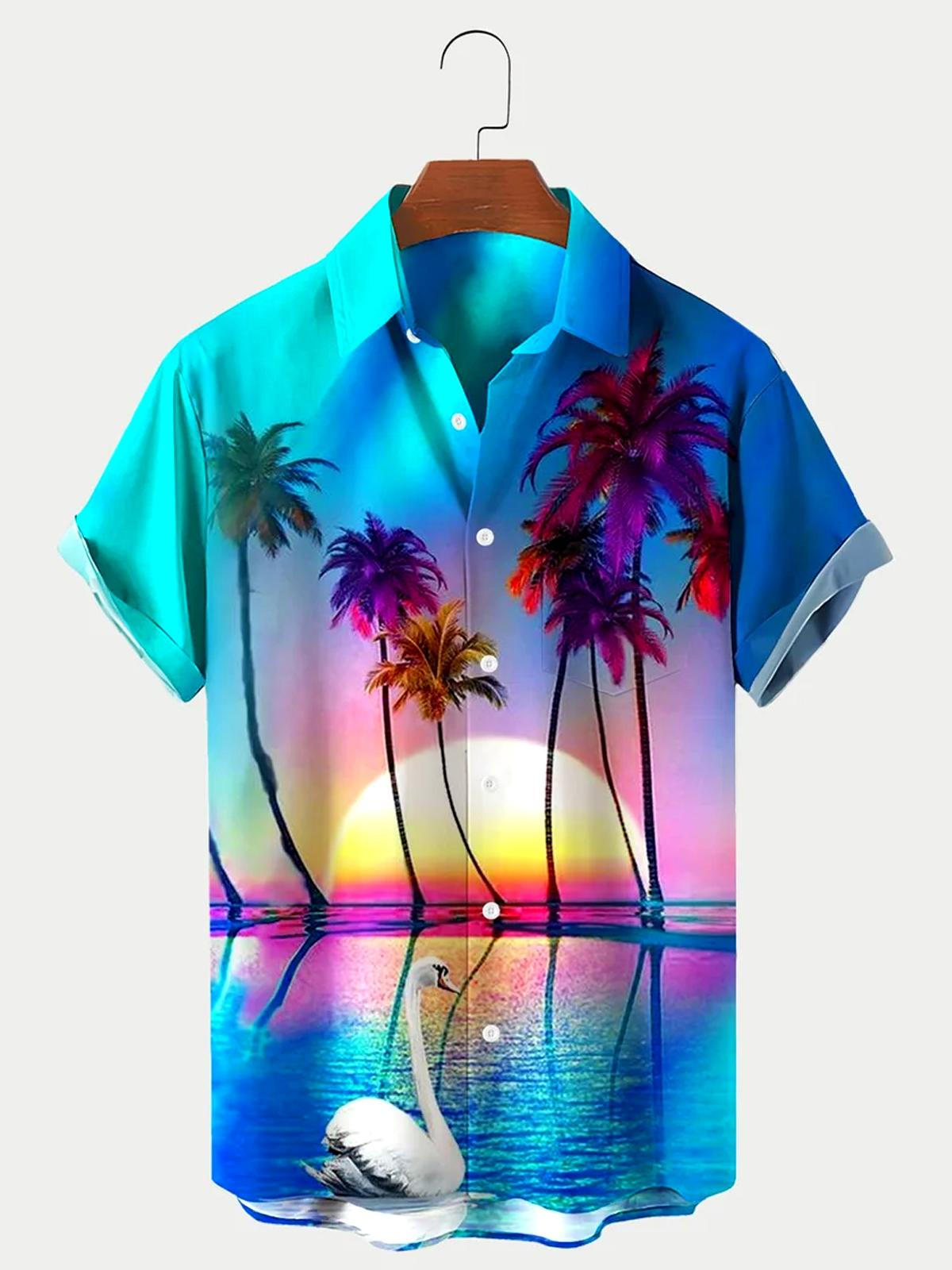 Hawaiian Beach Coconut Tree Men's Shirts With Pocket