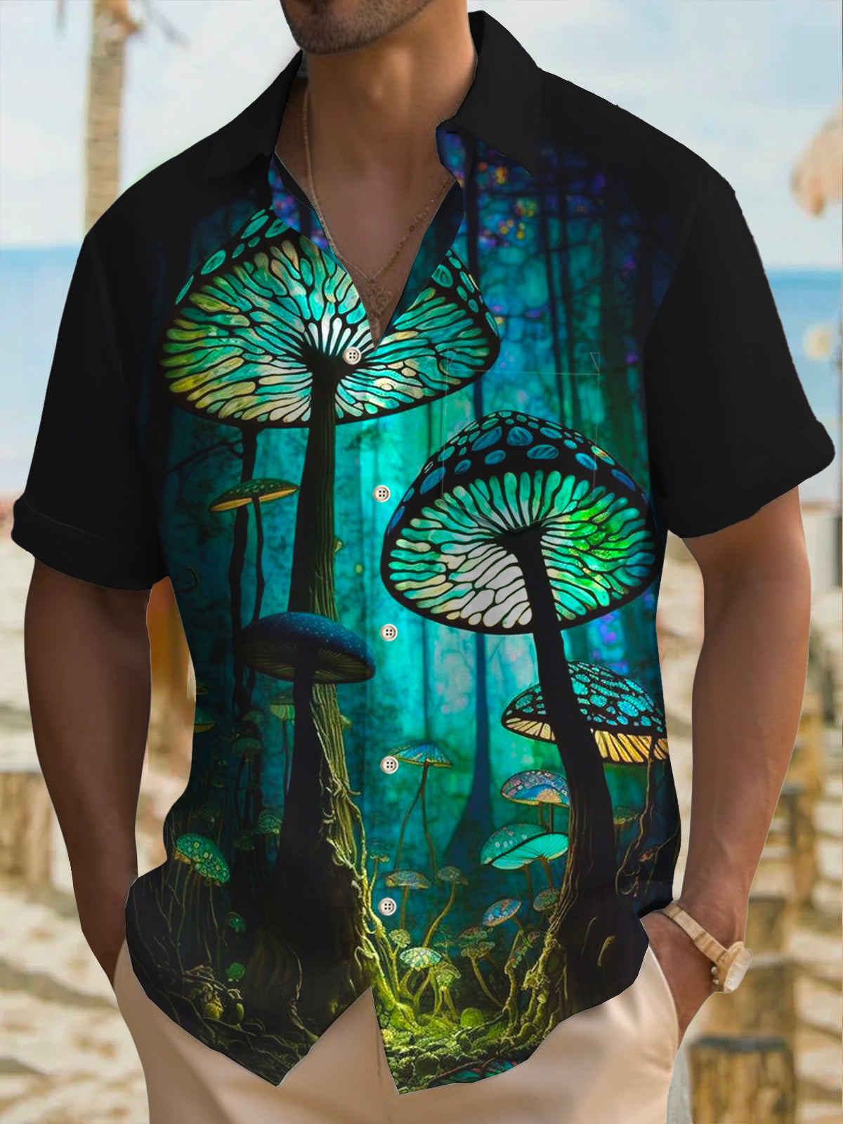 Art Hawaiian Casual Retro Short Sleeve Men's Shirts With Pocket