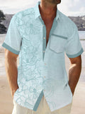 Linen Art Hawaiian Casual Retro Short Sleeve Men's Shirts With Pocket