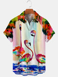 Flamingo Print Short Sleeve Men's Shirts With Pocket