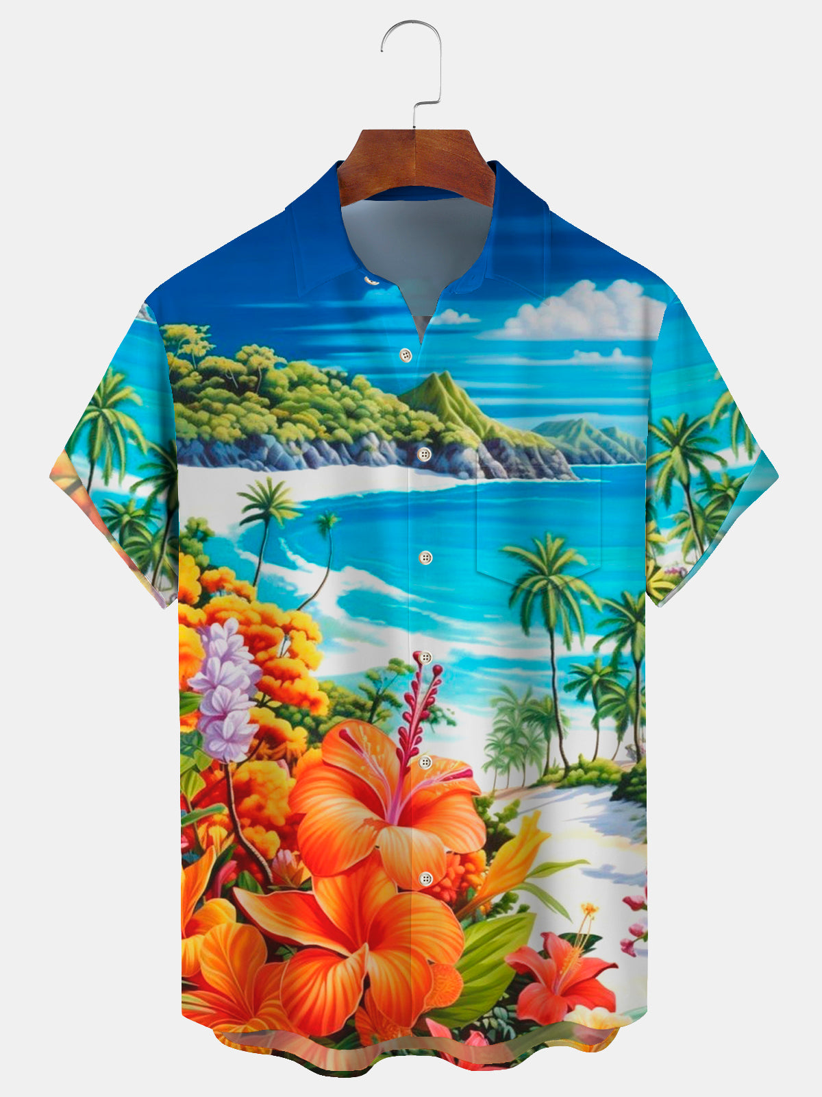 Art Hawaiian Casual Retro Short Sleeve Men's Shirts With Pocket