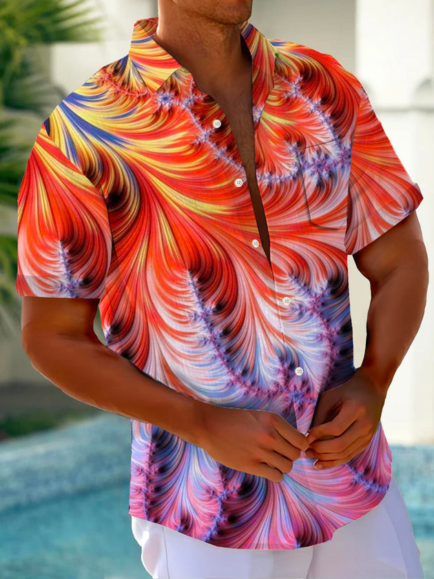 Men's casual retro Hawaiian short sleeve shirt front view for tropical beach vacation