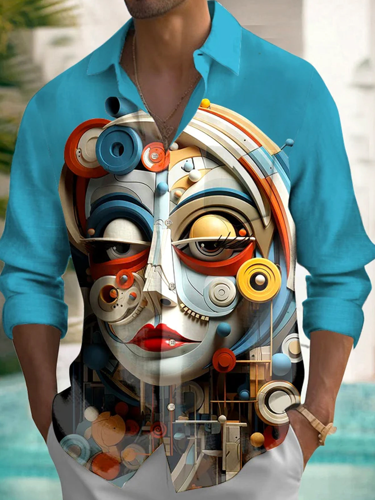 Men's Fashion Art Abstract Portrait Print Shirt