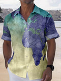 Map Print Short Sleeve Men's Shirts With Pocket