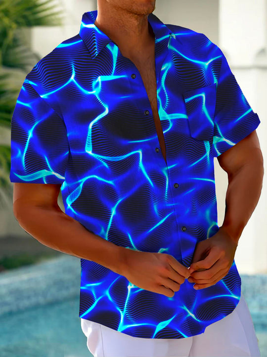 Men's casual retro Hawaiian short sleeve shirt front view for tropical beach vacation